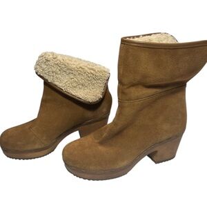 Crown Vintage Seloina Cognac Suede Boots Faux Sherpa Lined Women’s Size 8